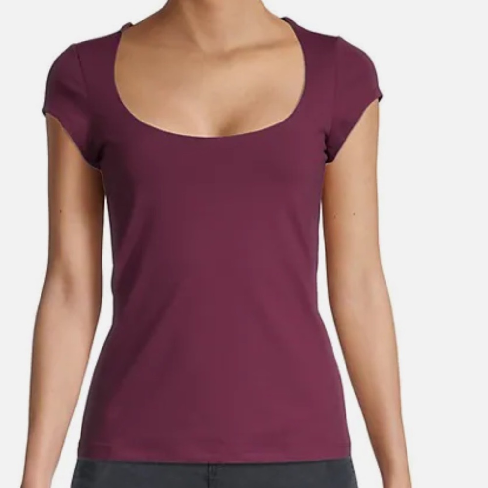 FREE PEOPLE PLUM WINE IN HER POWER TEE TOP M